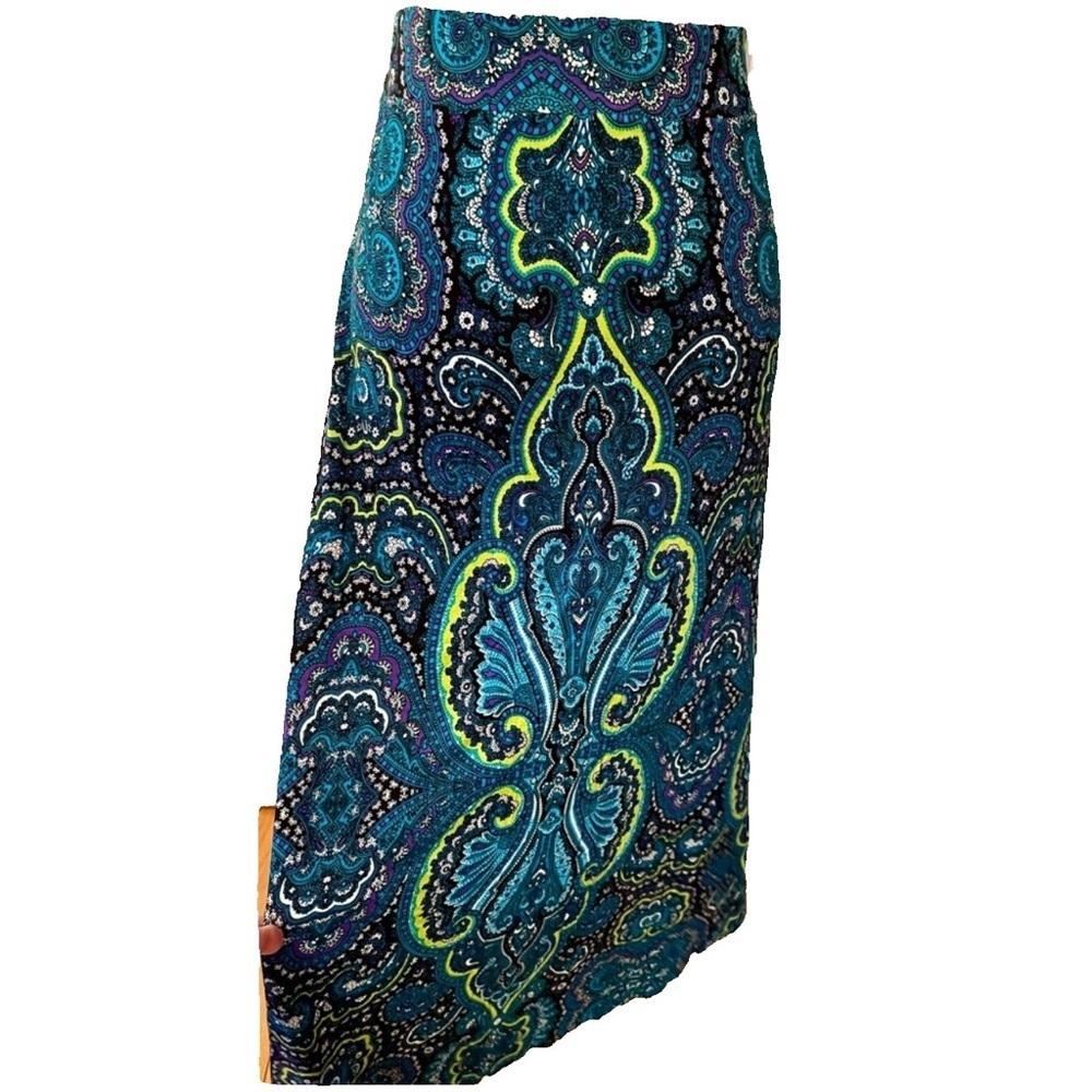INC International Concepts Maxi skirt Bohemian print in green & blue size large